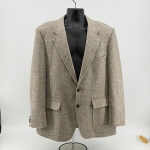 Hardwick Clothes Sport Coat Mens L Beige Harris Tweed Wool Herringbone Blazer